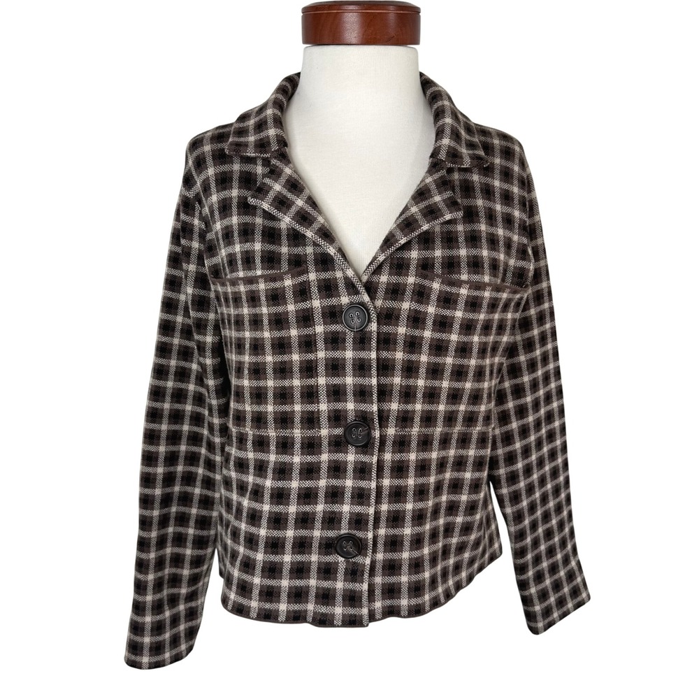 Rachel Rachel Roy Plaid Cropped Jacket Women's Medium Brown Check Fall Preppy